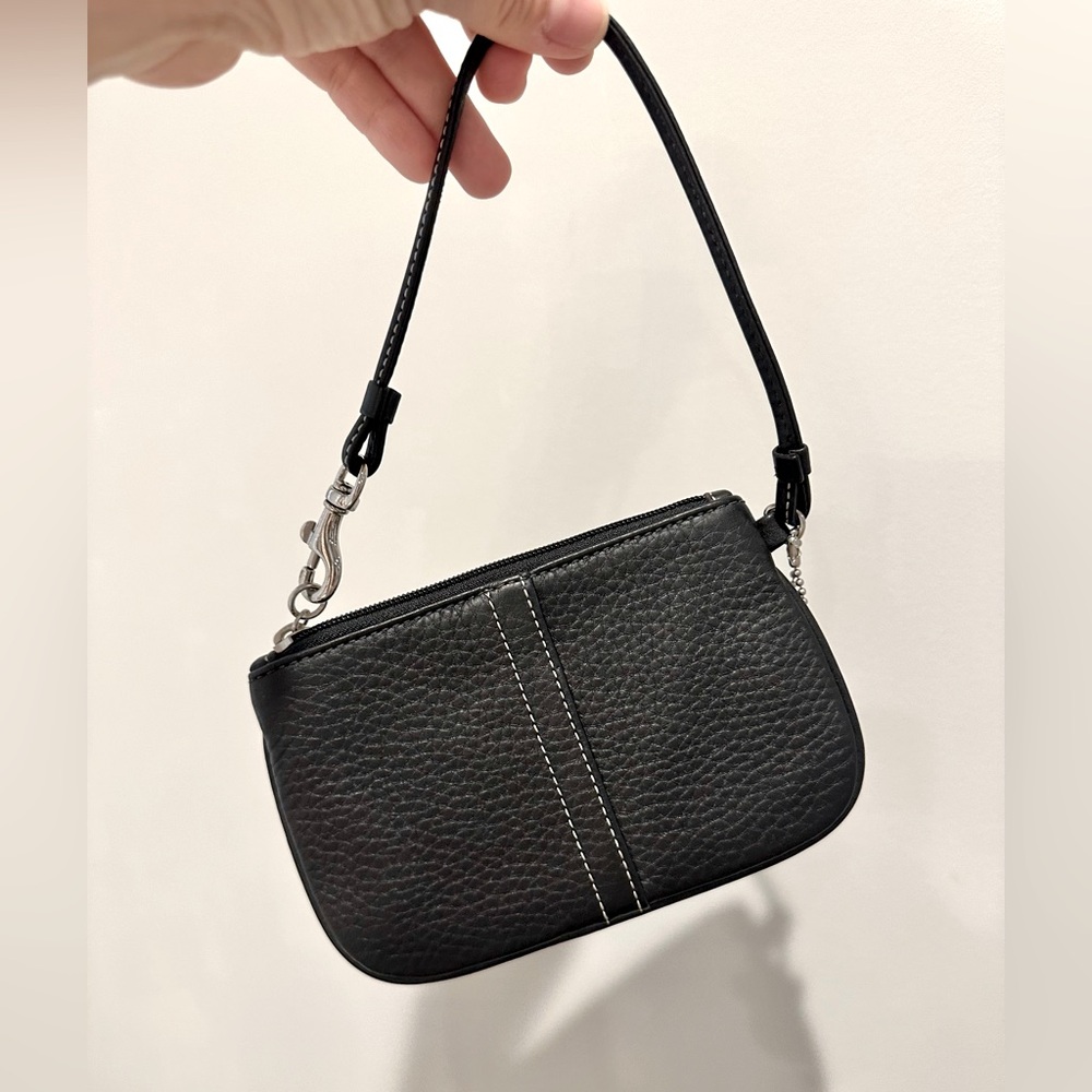 COACH Black Leather Pebbled Wristlet
